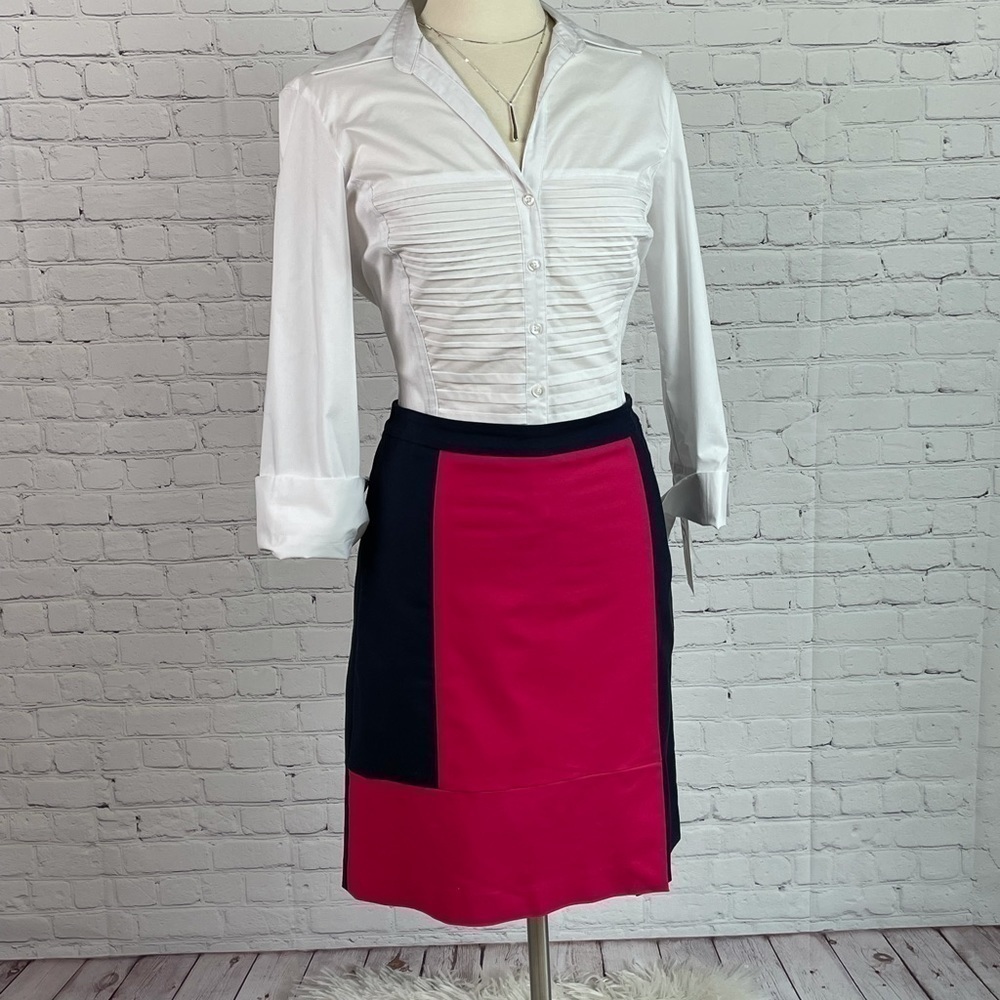 Nic+Zoe Blue/Pink Color Block Side Zip Skirt Sz 8 Office Siren